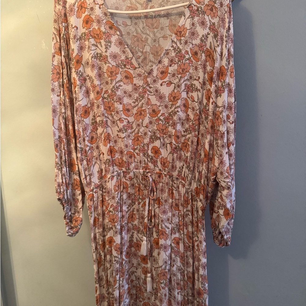 Floral V-Neck Dress in Orange and White